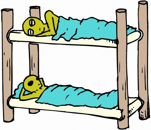 Ilustración de una litera con dos personas durmiendo